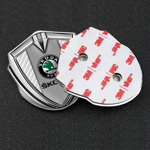 Skoda Fender Emblem Badge Silver White Carbon Dark Logo Design