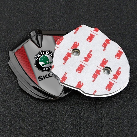 Skoda Emblem Trunk Badge Graphite Red Carbon Dark Logo Design
