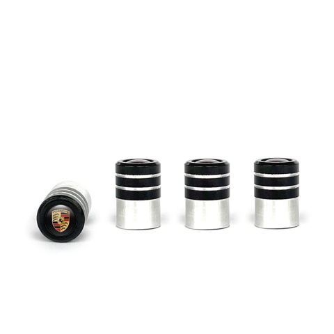 Porsche Valve Caps Tire Black - Aluminum 4 pcs Classic Logo