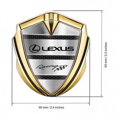 Lexus Bodyside Domed Emblem Gold Dark Hex Lines Racing Logo
