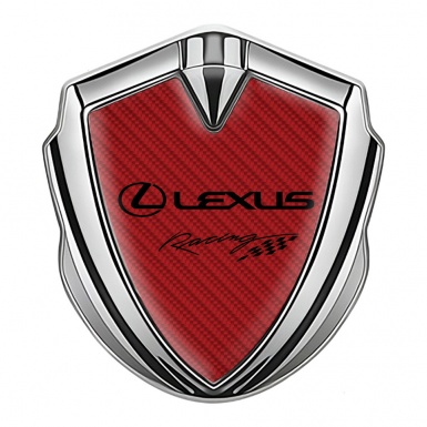 Lexus Emblem Badge Self Adhesive Silver Red Carbon Racing Flag