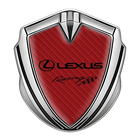 Lexus Emblem Badge Self Adhesive Silver Red Carbon Racing Flag