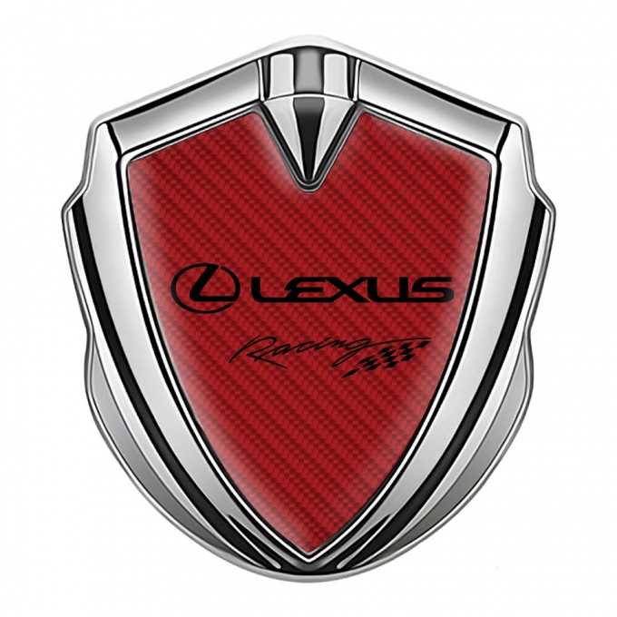 Lexus Emblem Badge Self Adhesive Silver Red Carbon Racing Flag