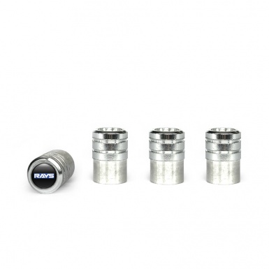 Rays Valve Caps Aluminum 4 pcs Black Silicone Sticker Navy Logo