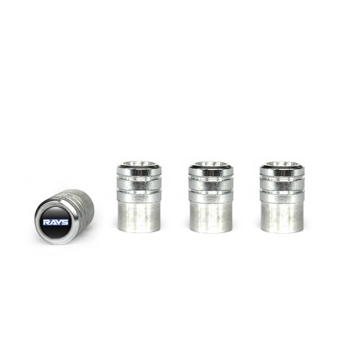 Rays Valve Caps Aluminum 4 pcs Black Silicone Sticker Navy Logo