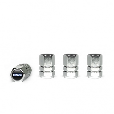 Rays Tyre Valve Caps Chrome 4 pcs Black Silicone Sticker Navy Logo