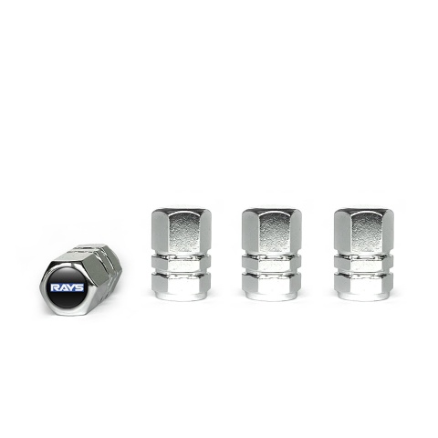 Rays Tyre Valve Caps Chrome 4 pcs Black Silicone Sticker Navy Logo