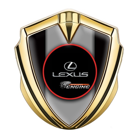 Lexus Metal Domed Emblem Gold Black Base Red Ring Chrome Logo
