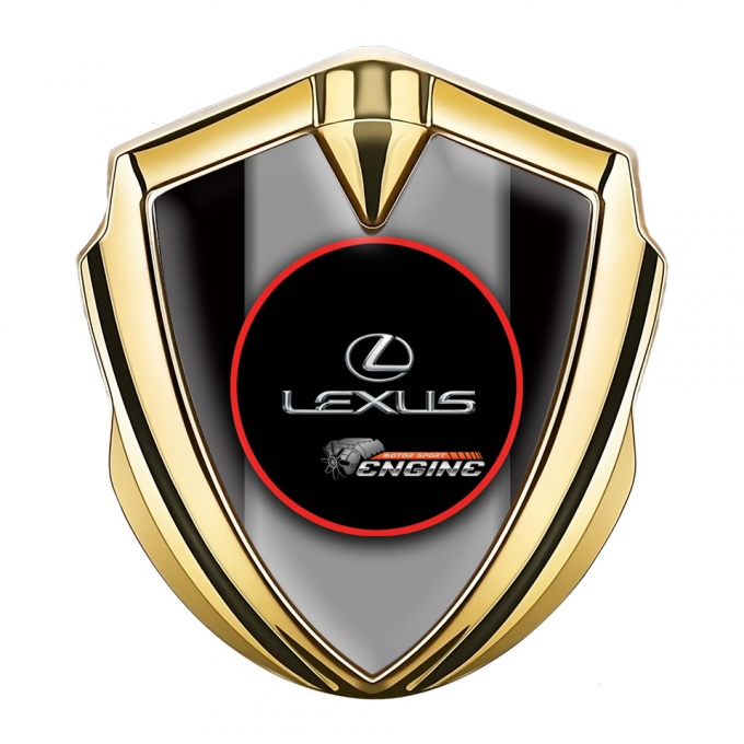 Lexus Metal Domed Emblem Gold Black Base Red Ring Chrome Logo