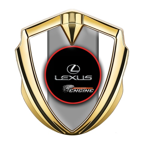 Lexus Badge Self Adhesive Gold White Base Red Ring Chrome Logo