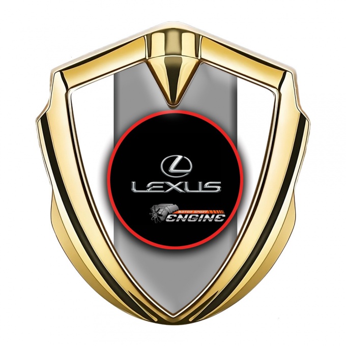 Lexus Badge Self Adhesive Gold White Base Red Ring Chrome Logo
