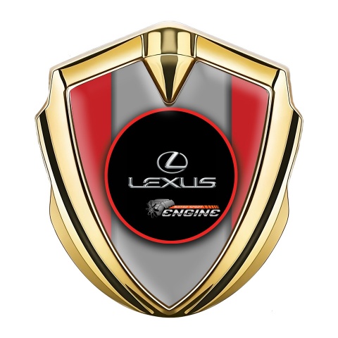 Lexus Emblem Fender Badge Gold Crimson Base Red Ring Chrome Logo