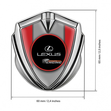 Lexus Emblem Fender Badge Silver Crimson Base Red Ring Chrome Logo