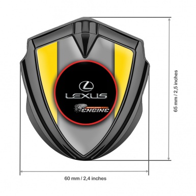 Lexus Fender Emblem Badge Graphite Yellow Base Red Ring Chrome Logo