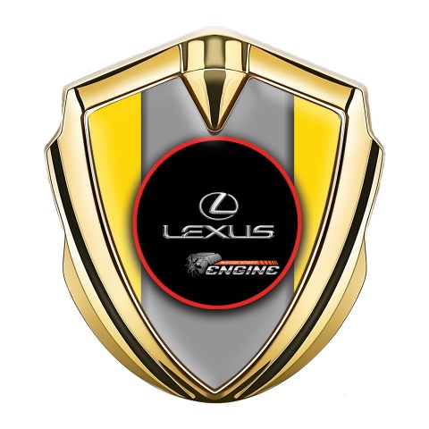 Lexus Fender Emblem Badge Gold Yellow Base Red Ring Chrome Logo