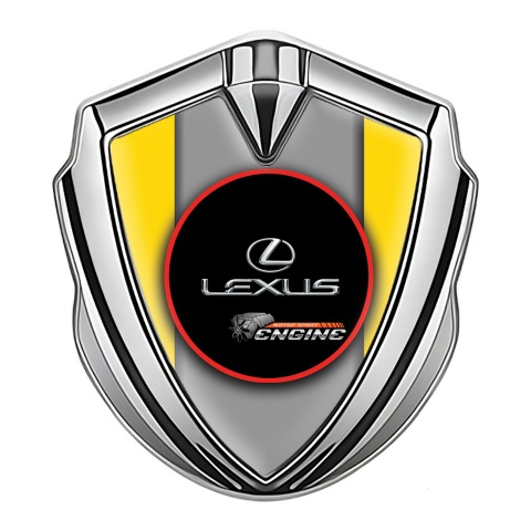 Lexus Fender Emblem Badge Silver Yellow Base Red Ring Chrome Logo