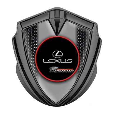 Lexus Metal Emblem Badge Graphite Dark Mesh Red Ring Chrome Logo
