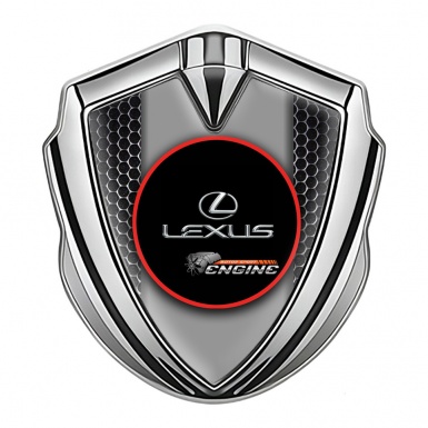 Lexus Metal Emblem Badge Silver Dark Mesh Red Ring Chrome Logo