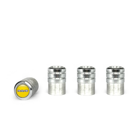 Rays Valve Caps Aluminum 4 pcs Yellow Silicone Sticker Navy Logo