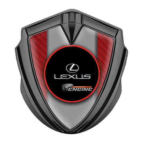 Lexus Metal Domed Emblem Graphite Red Carbon Red Ring Chrome Logo