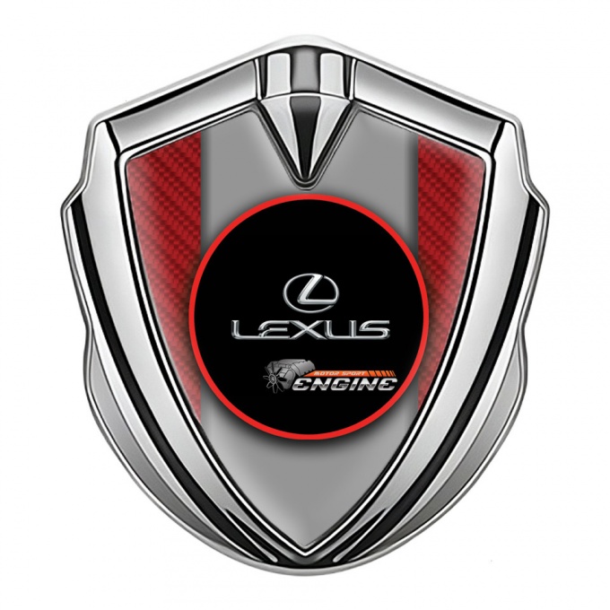 Lexus Metal Domed Emblem Silver Red Carbon Red Ring Chrome Logo