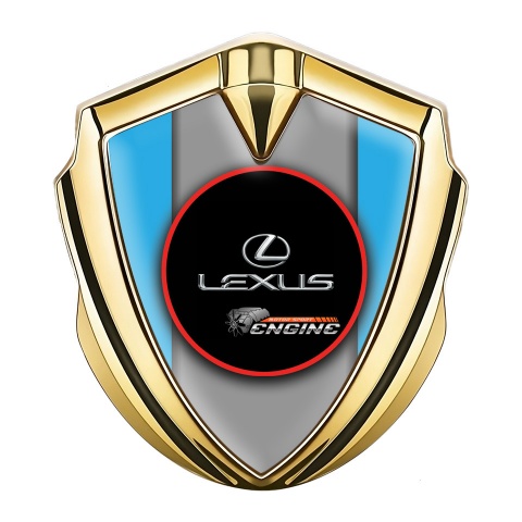 Lexus Emblem Fender Badge Gold Light Blue Red Ring Chrome Logo