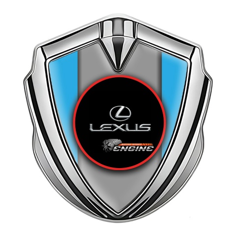 Lexus Emblem Fender Badge Silver Light Blue Red Ring Chrome Logo