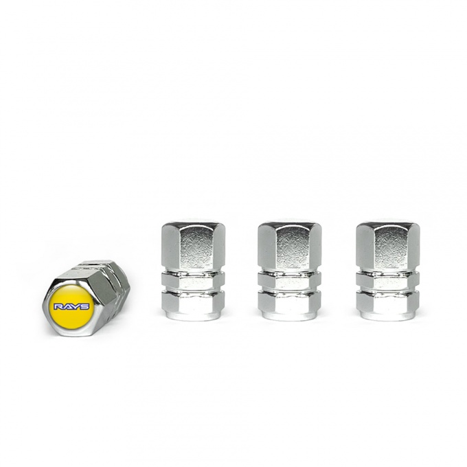 Rays Tyre Valve Caps Chrome 4 pcs Yellow Silicone Sticker Navy Logo