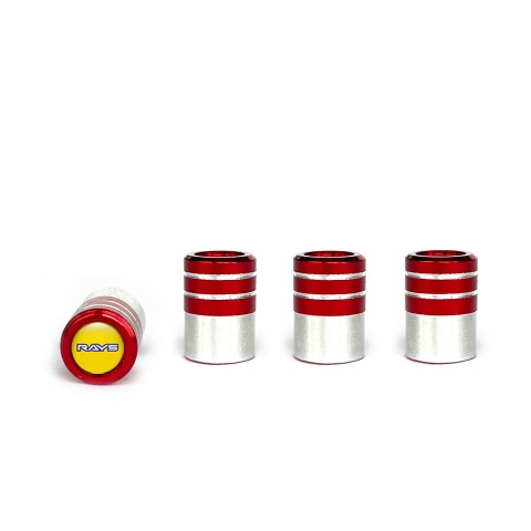 Rays Valve Steam Caps Red - Aluminum 4 pcs Yellow Silicone Sticker Navy Logo