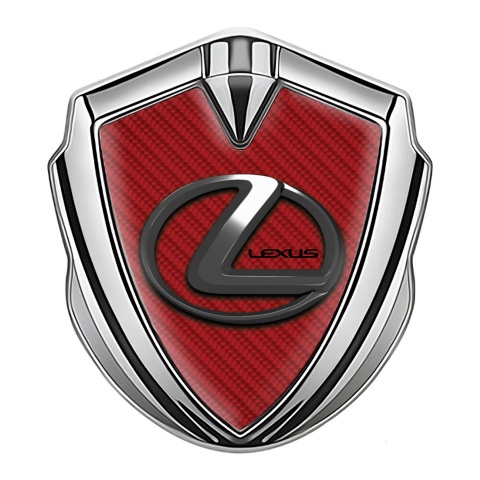 Lexus Metal Emblem Badge Silver Red Carbon Dark Chrome Effect