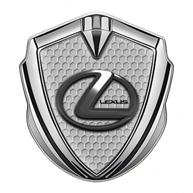 Lexus Domed Emblem Badge Silver Honeycomb Dark Chrome Effect
