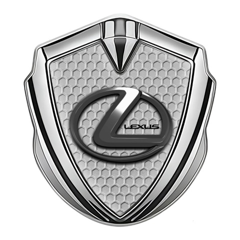 Lexus Domed Emblem Badge Silver Honeycomb Dark Chrome Effect