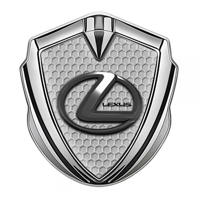 Lexus Domed Emblem Badge Silver Honeycomb Dark Chrome Effect