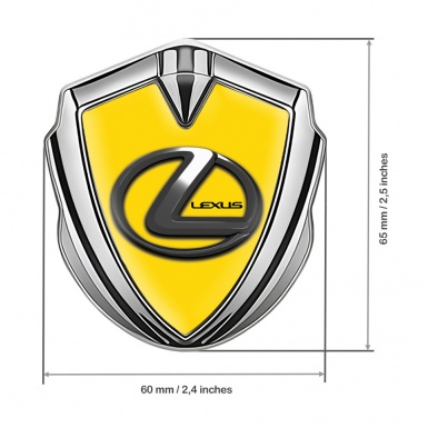 Lexus Emblem Metal Badge Silver Yellow Print Dark Chrome Logo