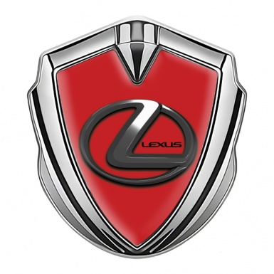 Lexus Emblem Metal Badge Silver Red Print Dark Chrome Logo