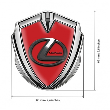 Lexus Emblem Metal Badge Silver Red Print Dark Chrome Logo