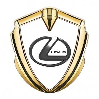 Lexus 3d Emblem Badge Gold White Print Dark Steel Logo