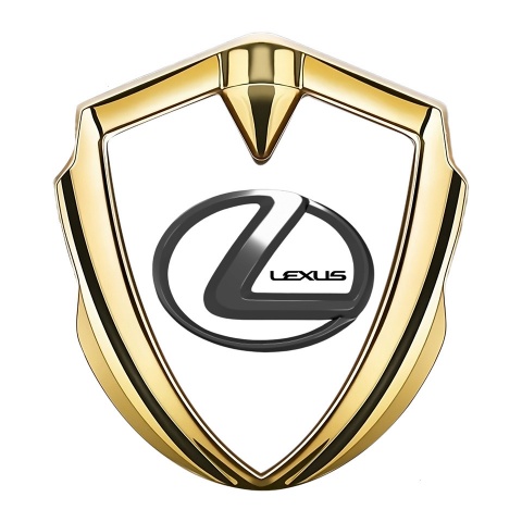 Lexus 3d Emblem Badge Gold White Print Dark Steel Logo