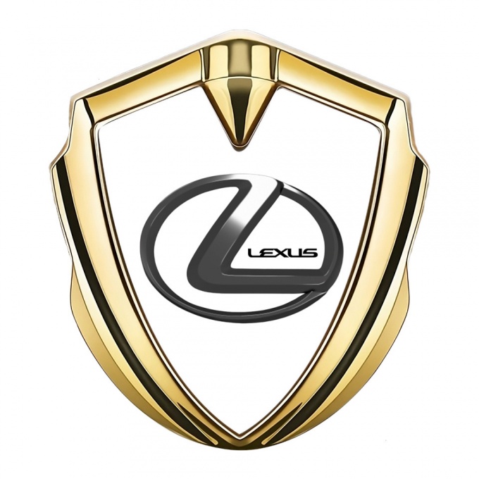 Lexus 3d Emblem Badge Gold White Print Dark Steel Logo