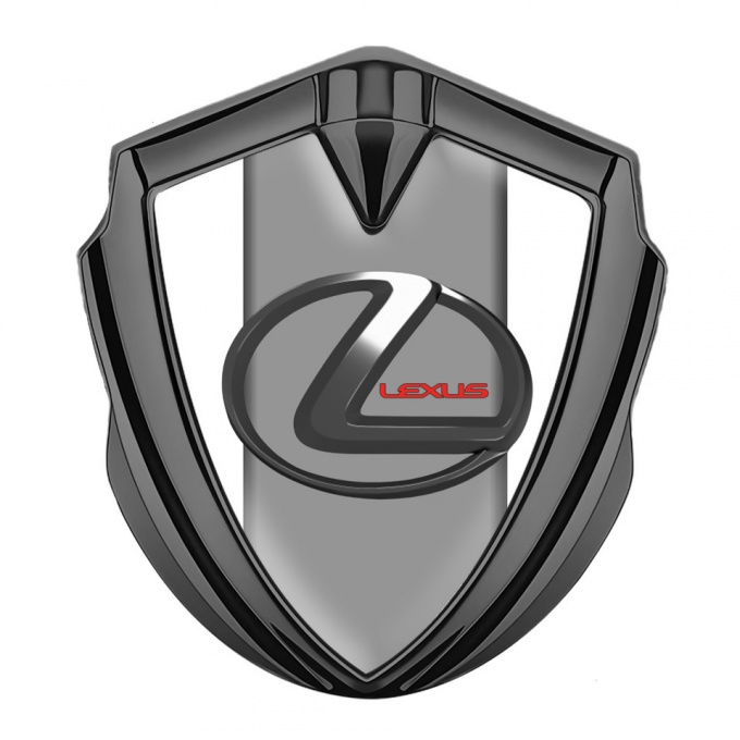 Lexus Metal Domed Emblem Graphite White Grey Base Dark Steel Logo