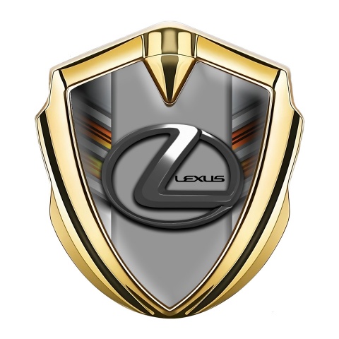 Lexus Domed Emblem Gold Multicolor Striped Grey Dark Steel Logo