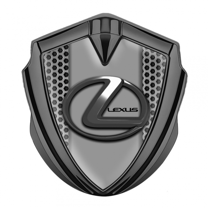 Lexus Fender Emblem Badge Graphite Honeycomb Grey Dark Steel Logo