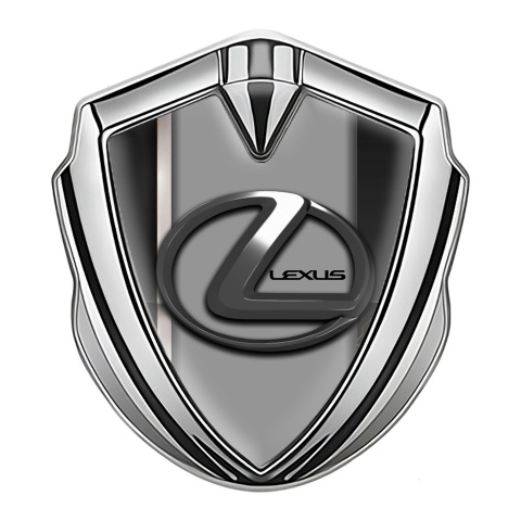 Lexus Emblem Trunk Badge Silver White Stripe Grey Dark Steel Logo
