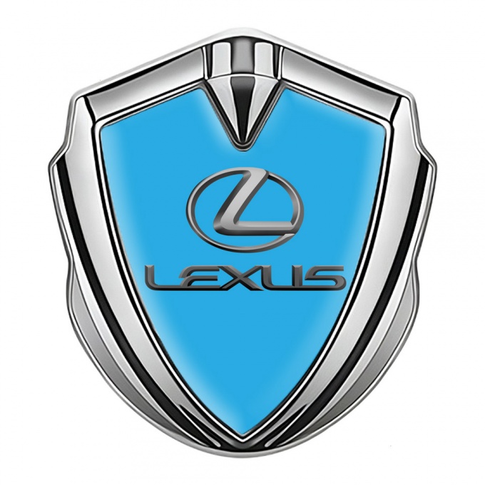 Lexus Metal Emblem Badge Silver Sky Blue Base Classic Lead Logo