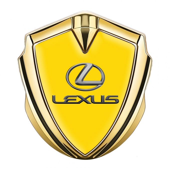 Lexus Emblem Metal Badge Gold Yellow Background Classic Lead Logo