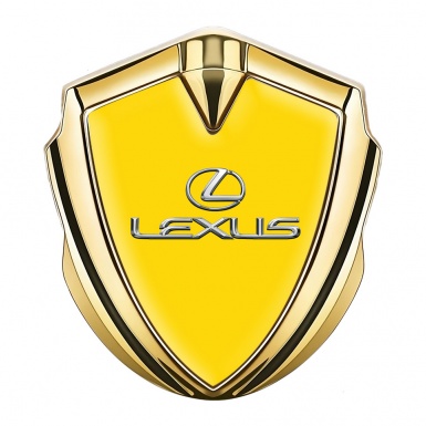 Lexus Badge Self Adhesive Gold Yellow Base Classic Chrome Logo