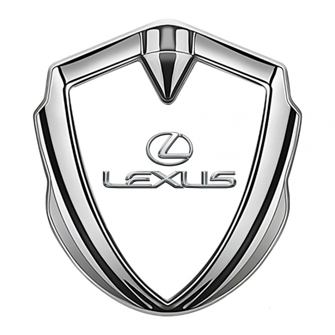 Lexus Emblem Fender Badge Silver White Print Classic Chrome Logo