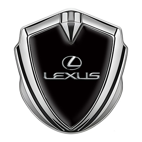 Lexus Emblem Badge Self Adhesive Silver Black Print Classic Chrome Logo