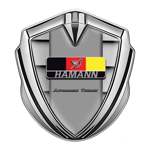 Hamann Emblem Metal Badge Silver Ribbed Texture German Motif