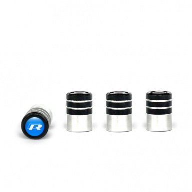 VW R Line Valve Steam Caps Black - Aluminium 4 pcs Blue Silicone Sticker White Logo